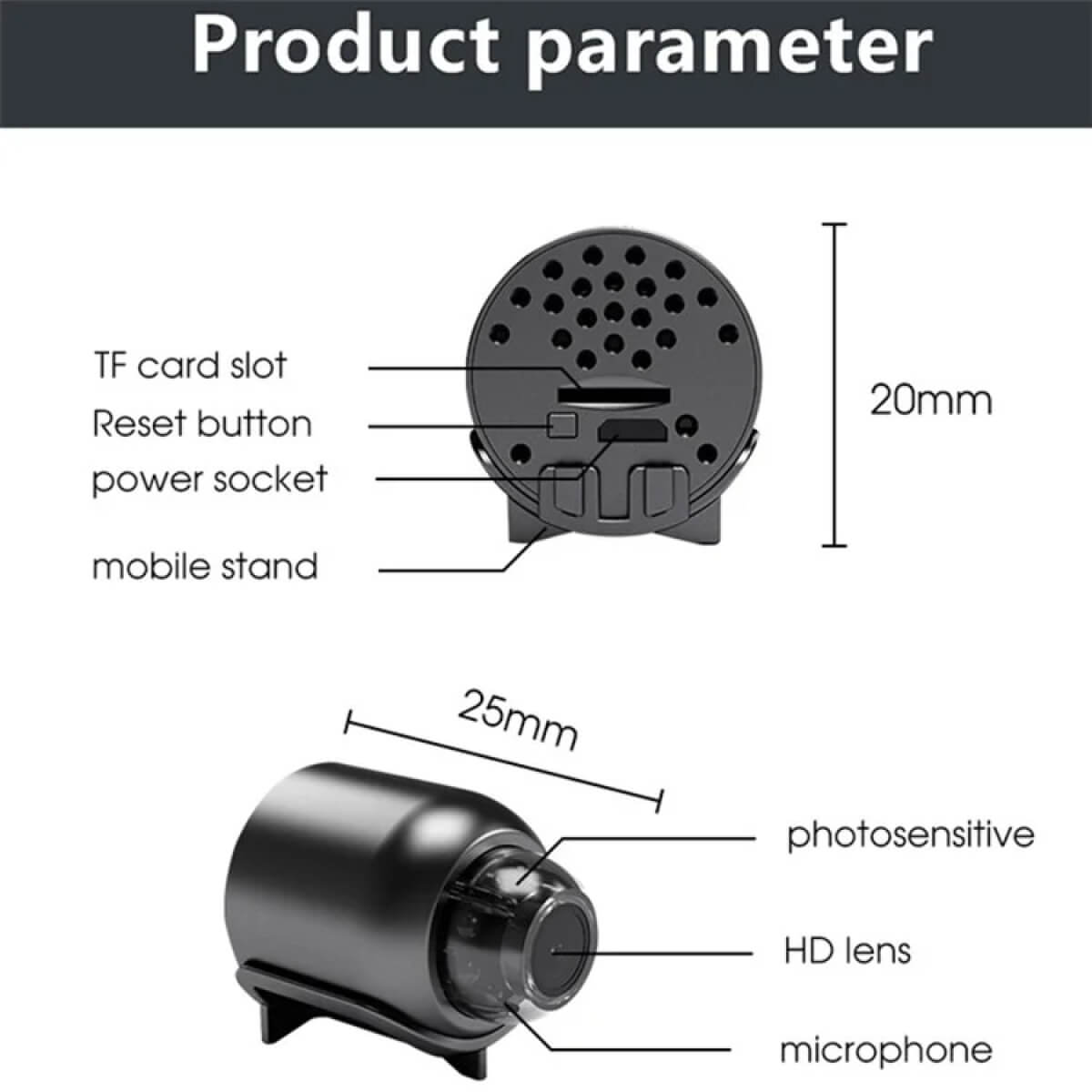 Mini caméra de sécurité Wi-Fi, 1080p étanche avec vision nocturne, angle de vue de 160°
