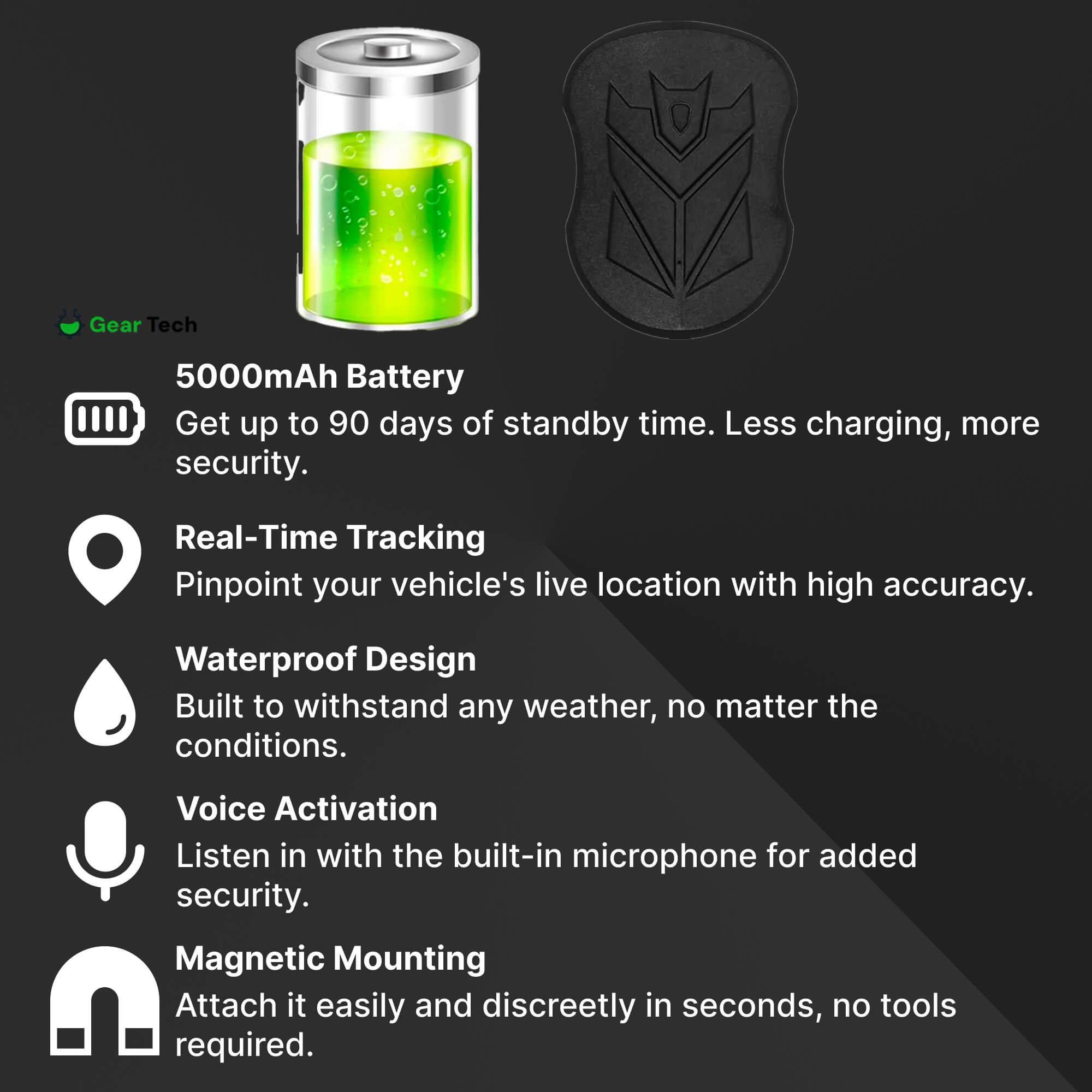 GPS-autotracker met spraakactivering, waterdichte batterij van 5000mAh