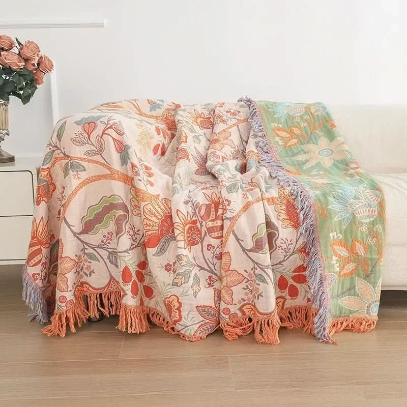 Cotton Reversible Blanket with Jacquard Pattern - Fioriscas