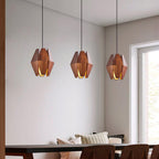 Lampada a sospensione con paralume geometrico in legno, luce calda, stile nordico minimalista, accento | Fioriscas