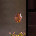 Lampada a sospensione con paralume geometrico in legno, luce calda, stile nordico minimalista, accento | Fioriscas