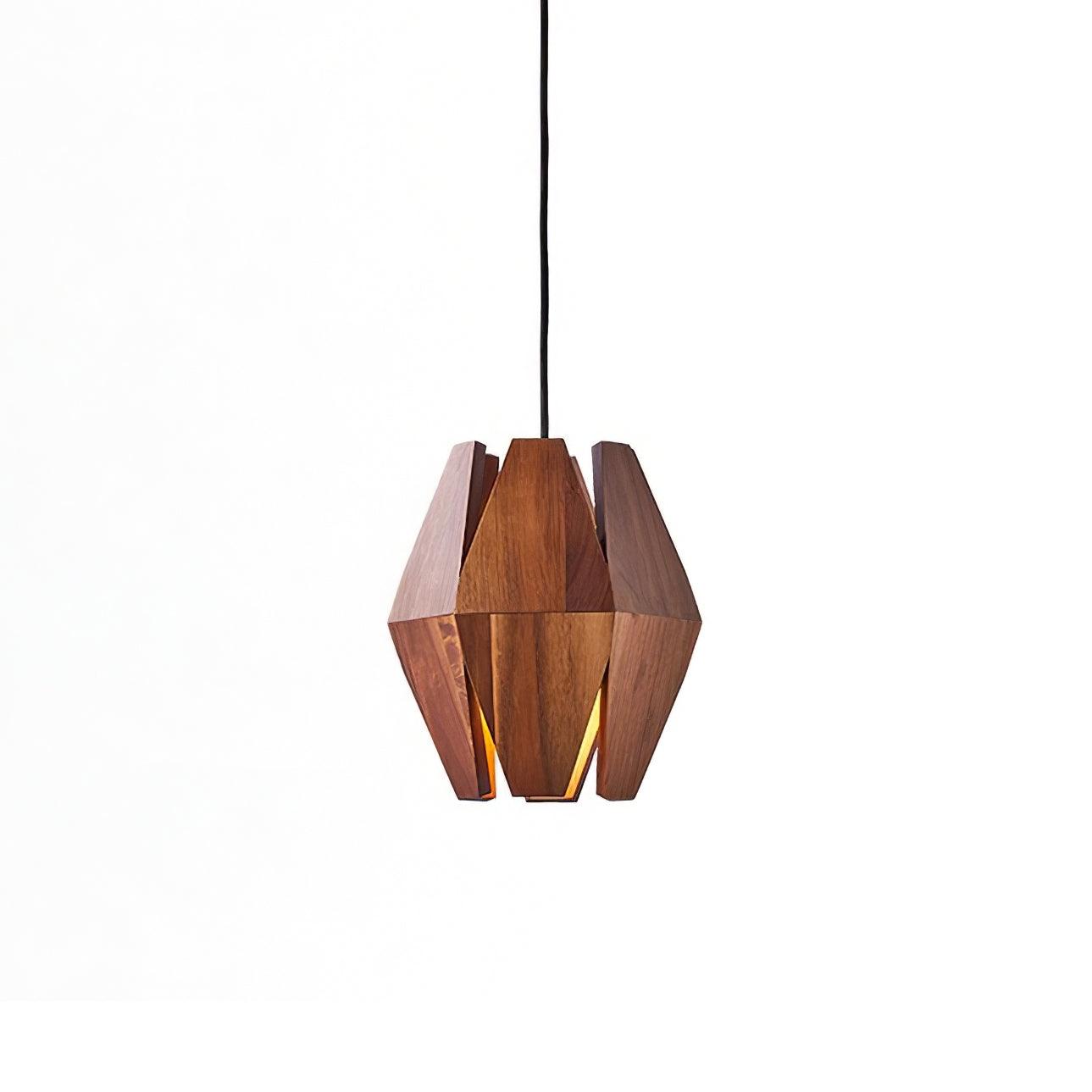 Lampada a sospensione con paralume geometrico in legno, luce calda, stile nordico minimalista, accento | Fioriscas