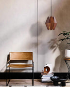 Lampada a sospensione con paralume geometrico in legno, luce calda, stile nordico minimalista, accento | Fioriscas