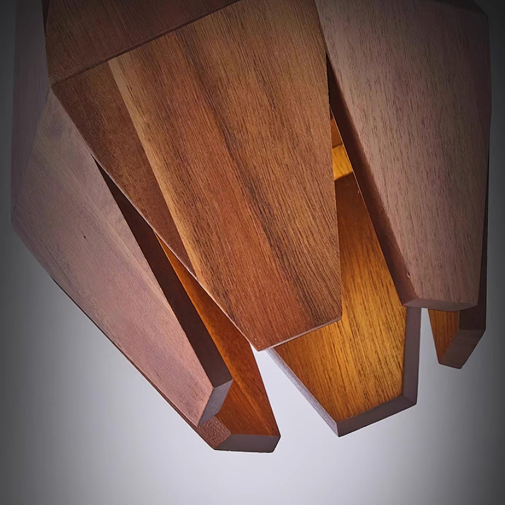Lampada a sospensione con paralume geometrico in legno, luce calda, stile nordico minimalista, accento | Fioriscas