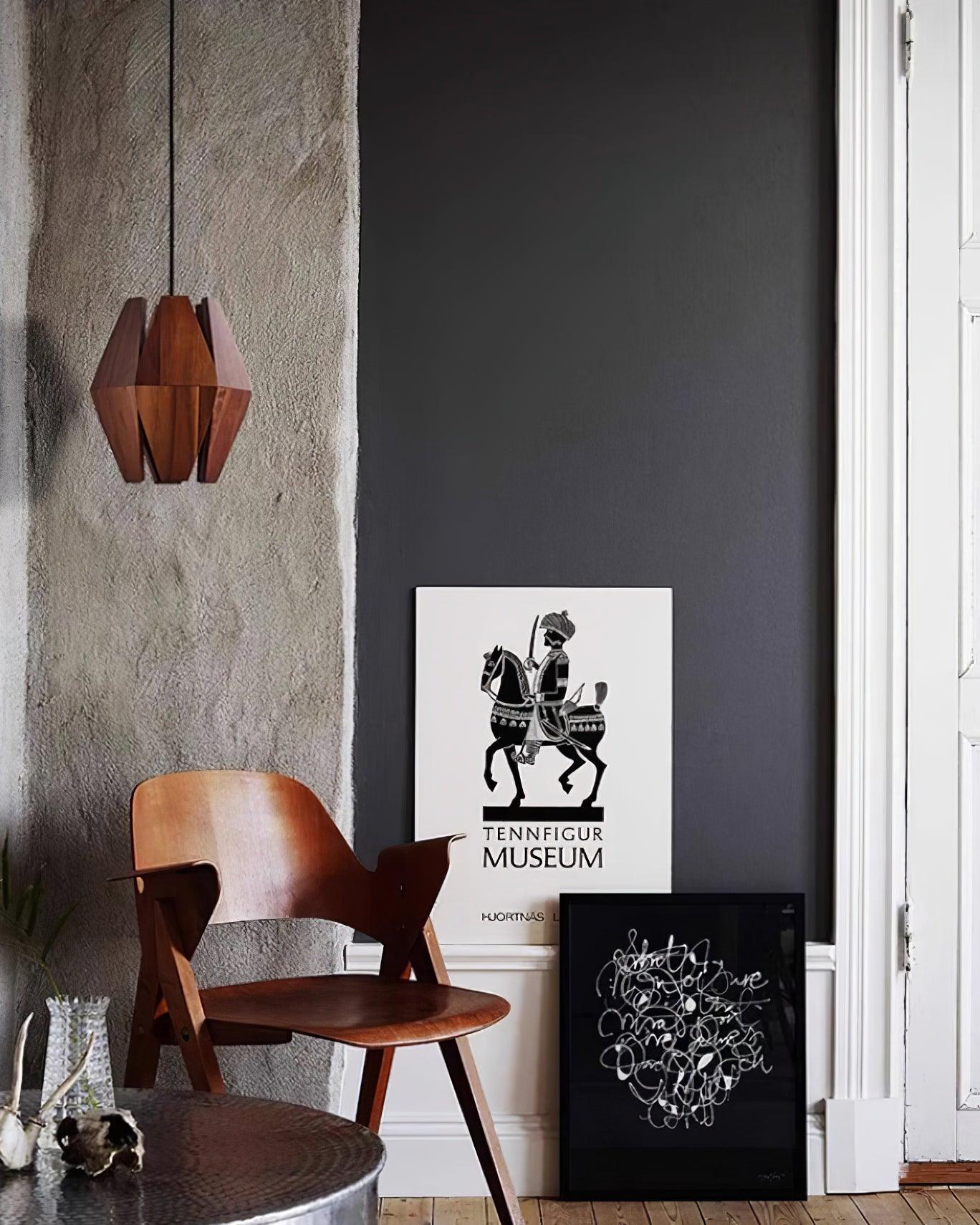 Lampada a sospensione con paralume geometrico in legno, luce calda, stile nordico minimalista, accento | Fioriscas