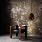 Lampada a sospensione con paralume geometrico in legno, luce calda, stile nordico minimalista, accento | Fioriscas