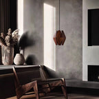 Lampada a sospensione con paralume geometrico in legno, luce calda, stile nordico minimalista, accento | Fioriscas