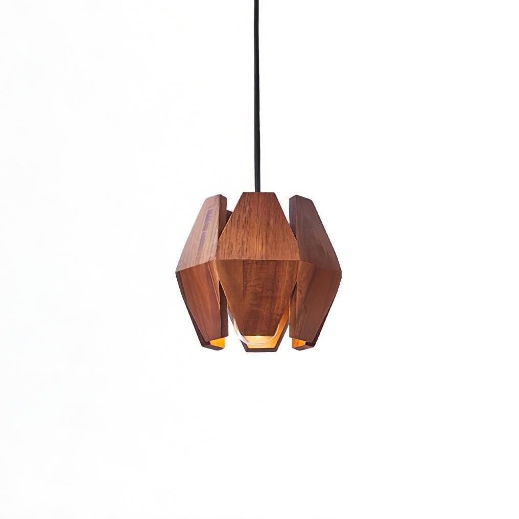 Lampada a sospensione con paralume geometrico in legno, luce calda, stile nordico minimalista, accento | Fioriscas