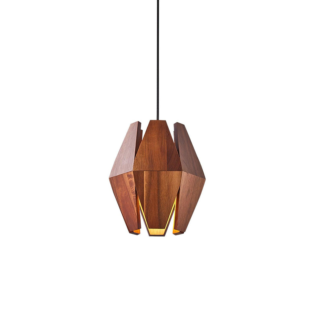 Lampada a sospensione con paralume geometrico in legno, luce calda, stile nordico minimalista, accento | Fioriscas