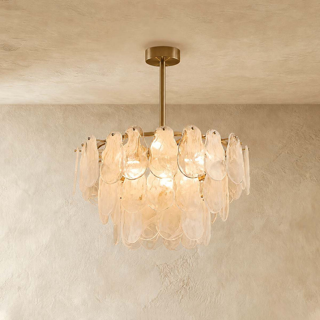 Copper Cascade Chandelier With Hand Blown Glass Teardrop Shades