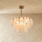 Copper Cascade Chandelier With Hand Blown Glass Teardrop Shades