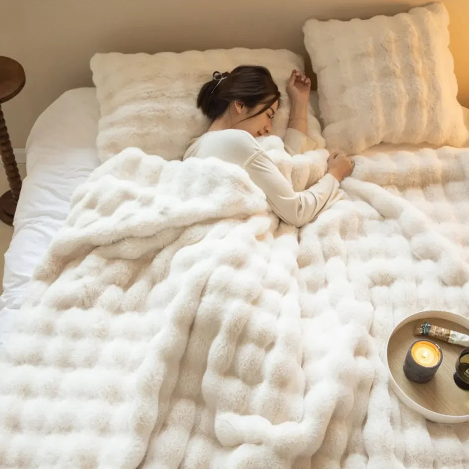 LumenWeave Plush Wool Throw Blanket, Soft Cozy Warmth, 5 Colors