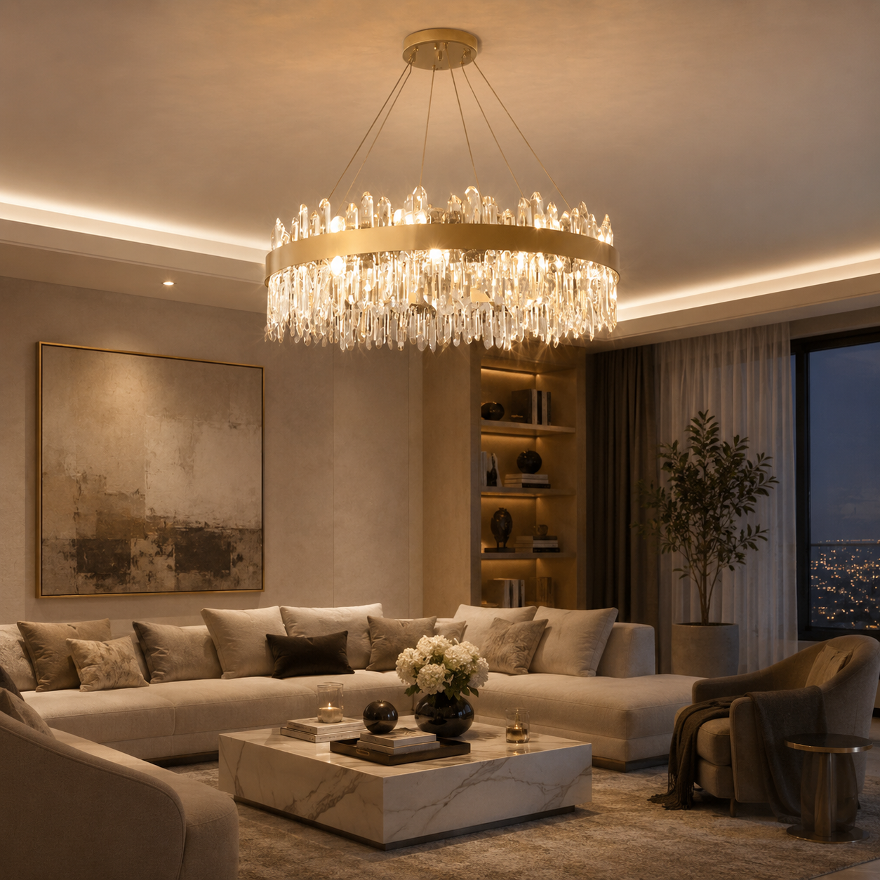 Lumiara kristallen cascade kroonluchter met koperen en gouden afwerking