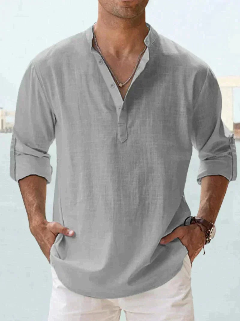 Camicia da uomo in lino con bottoni, misto cotone e lino Erick, taglie dalla S alla 5XL