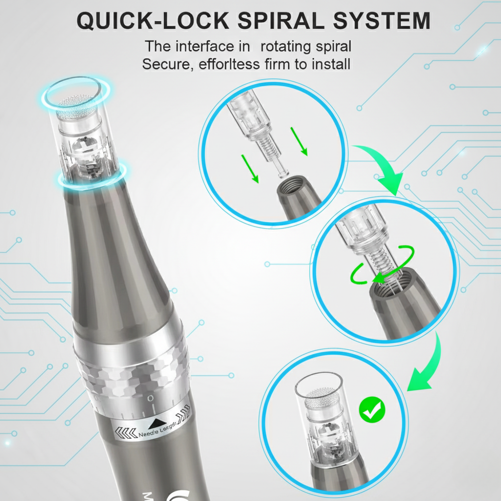 Pero na mikroneedling s nano-spirovými cartridge pro domácí péči o pleť