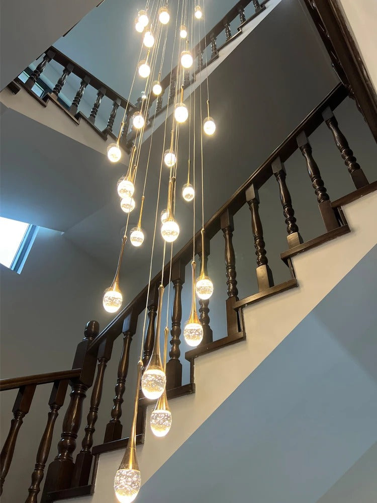 Křišťálový lustr, pozlacený design ve tvaru kapky pro jídelny a schodiště