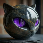 NoirCat Sculpture – Black Cat Head with Hypnotic Eyes