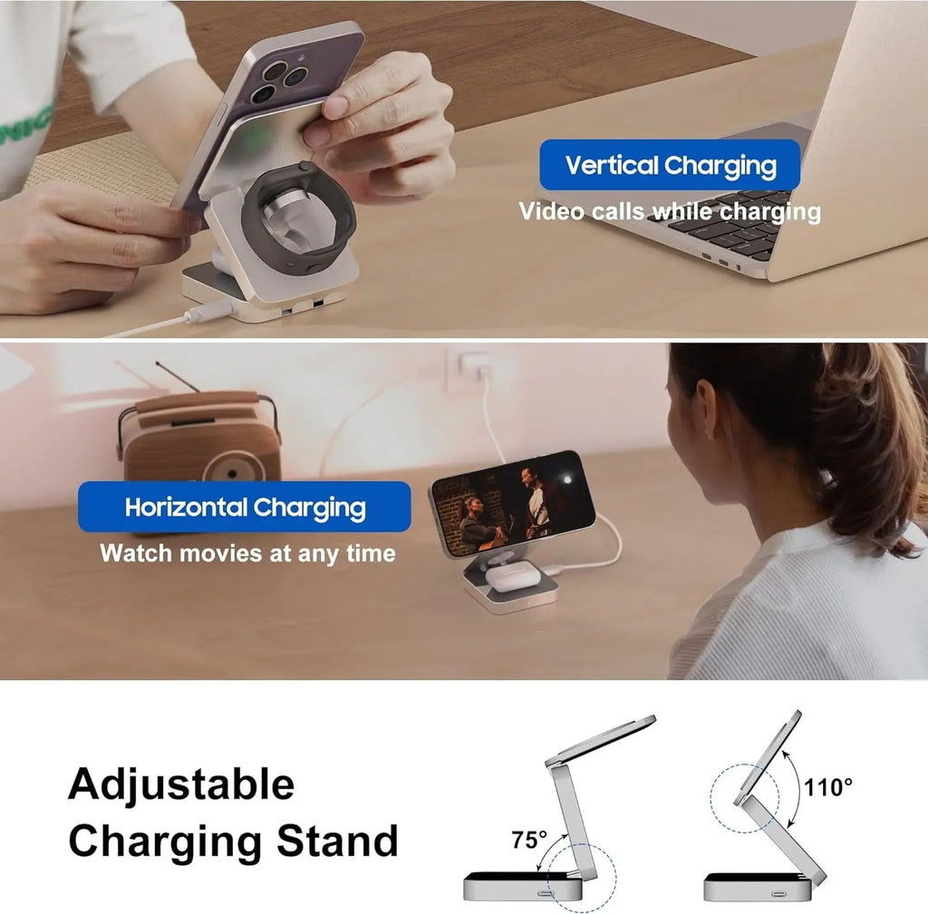 3-in-1 Magnetic Wireless Charging Stand for iPhone, AirPods, and Apple Watch