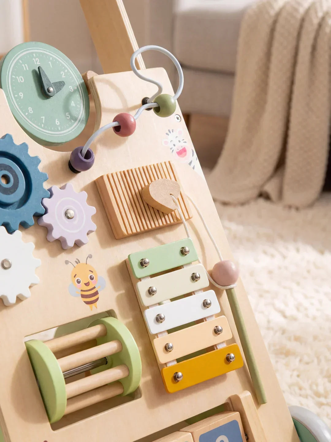 Trotteur d’activités premium en bois pour les premiers pas, le jeu sensoriel et l’apprentissage précoce | Fioriscas