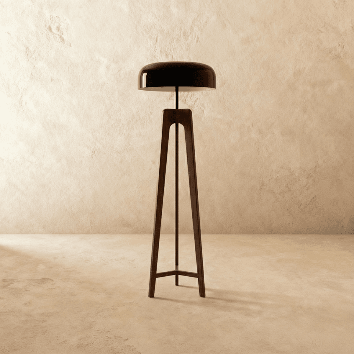 Emberwood modern trätripodlampa med svart akrylskärm
