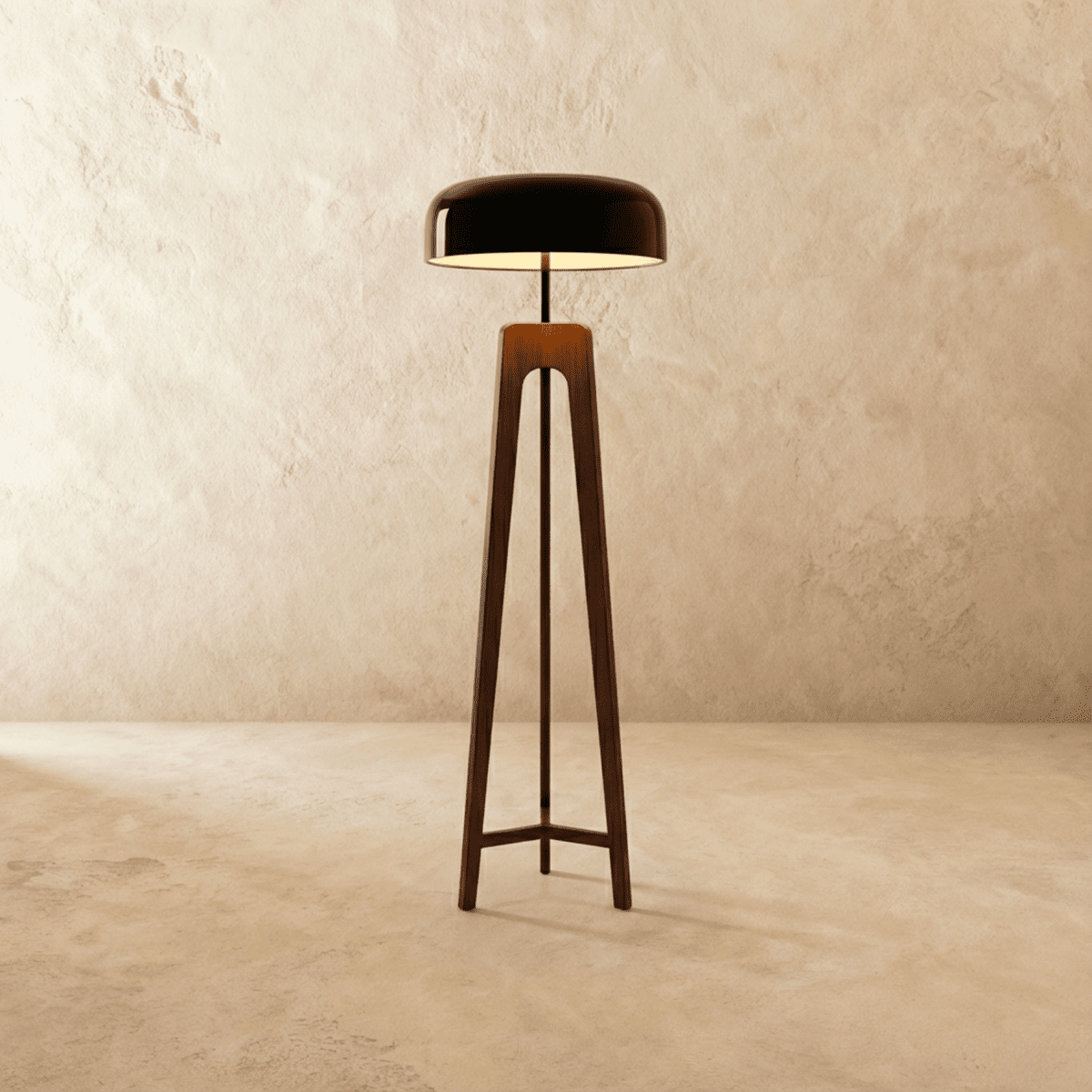 Emberwood modern trätripodlampa med svart akrylskärm