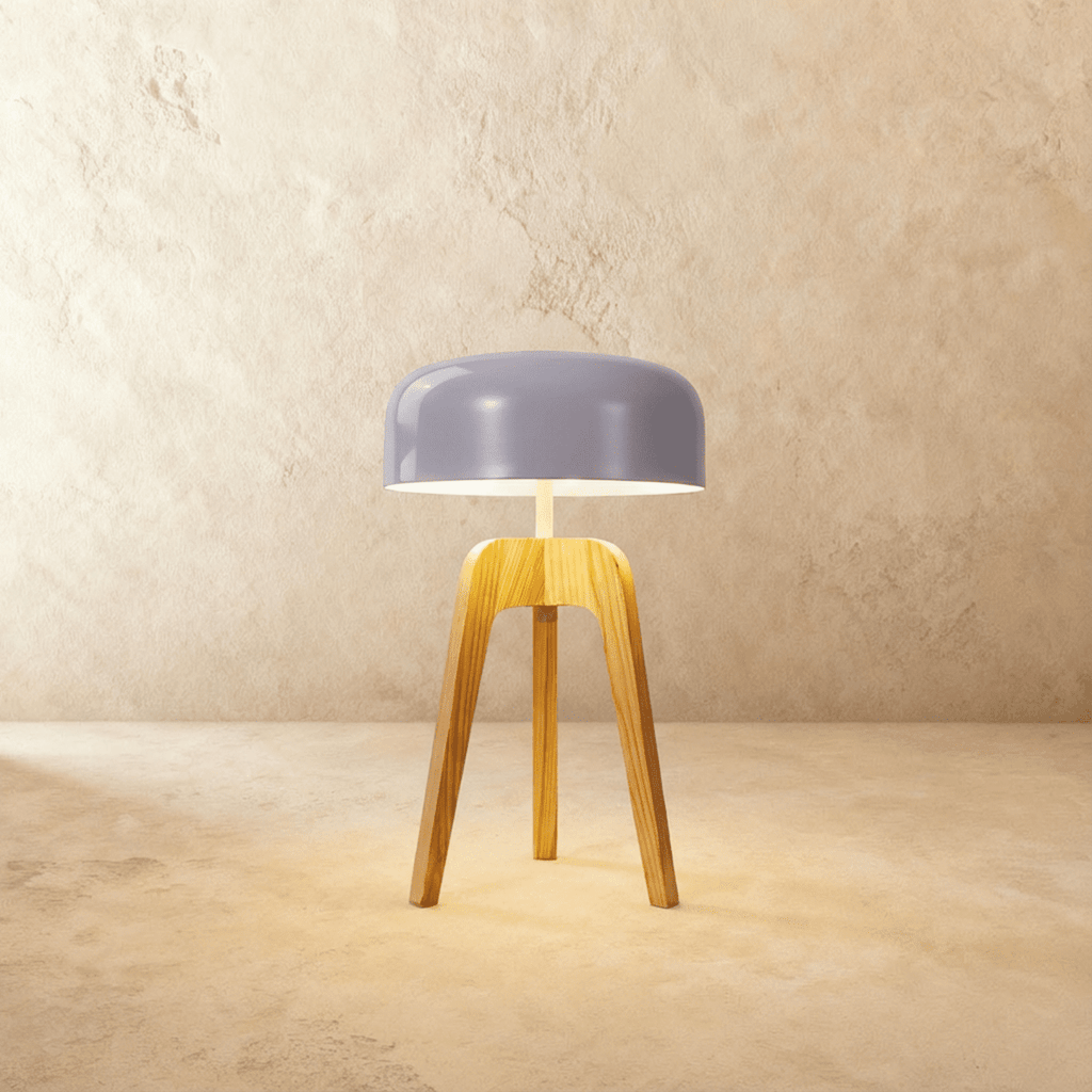 Emberwood modern trätripodlampa med svart akrylskärm