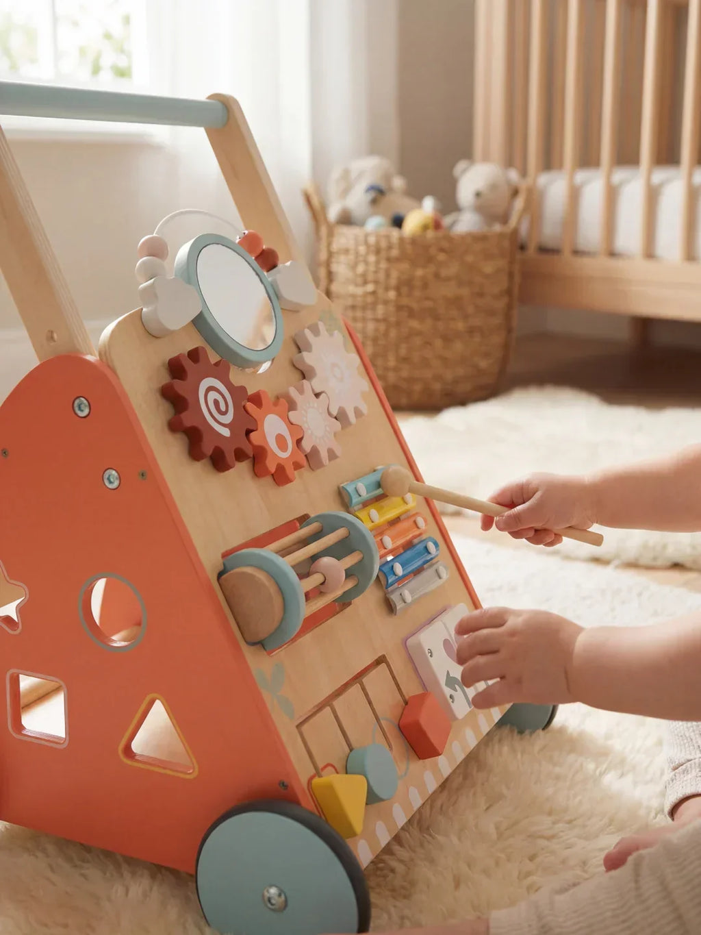 Trotteur pousseur multi-activités en bois pour bébé | Fioriscas