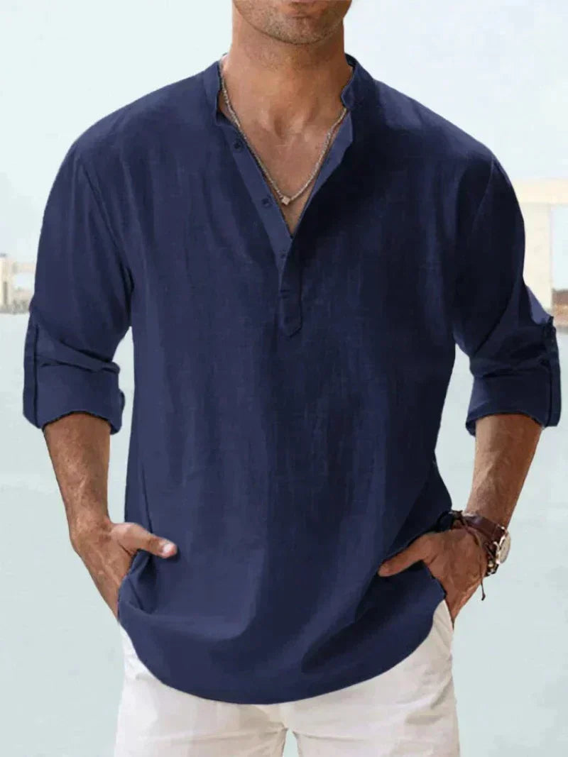 Camicia da uomo in lino con bottoni, misto cotone e lino Erick, taglie dalla S alla 5XL