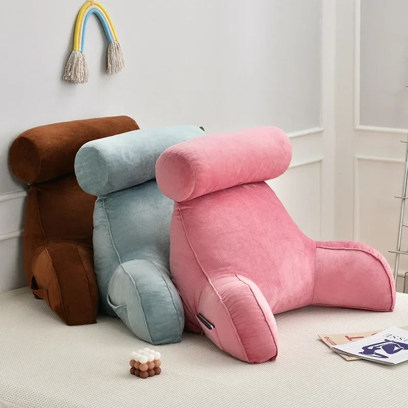 Backrest Reading Pillow With Armrests And Adjustable Headrest