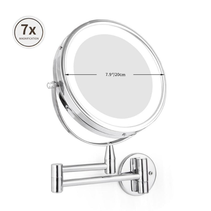 Dvojité rameno LED kosmetické zrcátko, zvětšení 1x a 7x, nástěnné provedení
