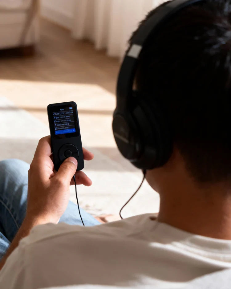 Retro hudební přehrávač – kompaktní MP3 přehrávač s kapacitou 64 GB a klasickým designem | Fioriscas
