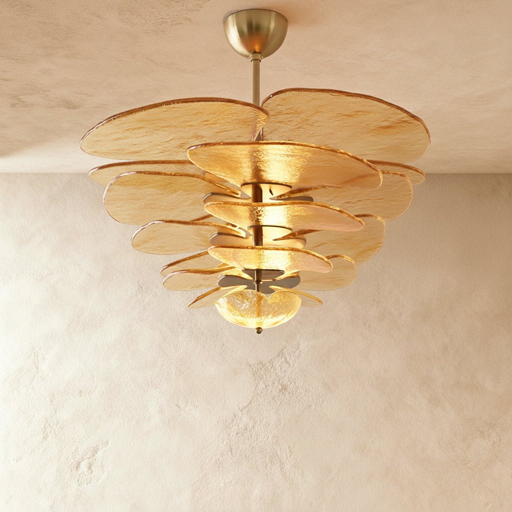 Elegantní smaragdový lustr Murano Petal se zlatými akcenty