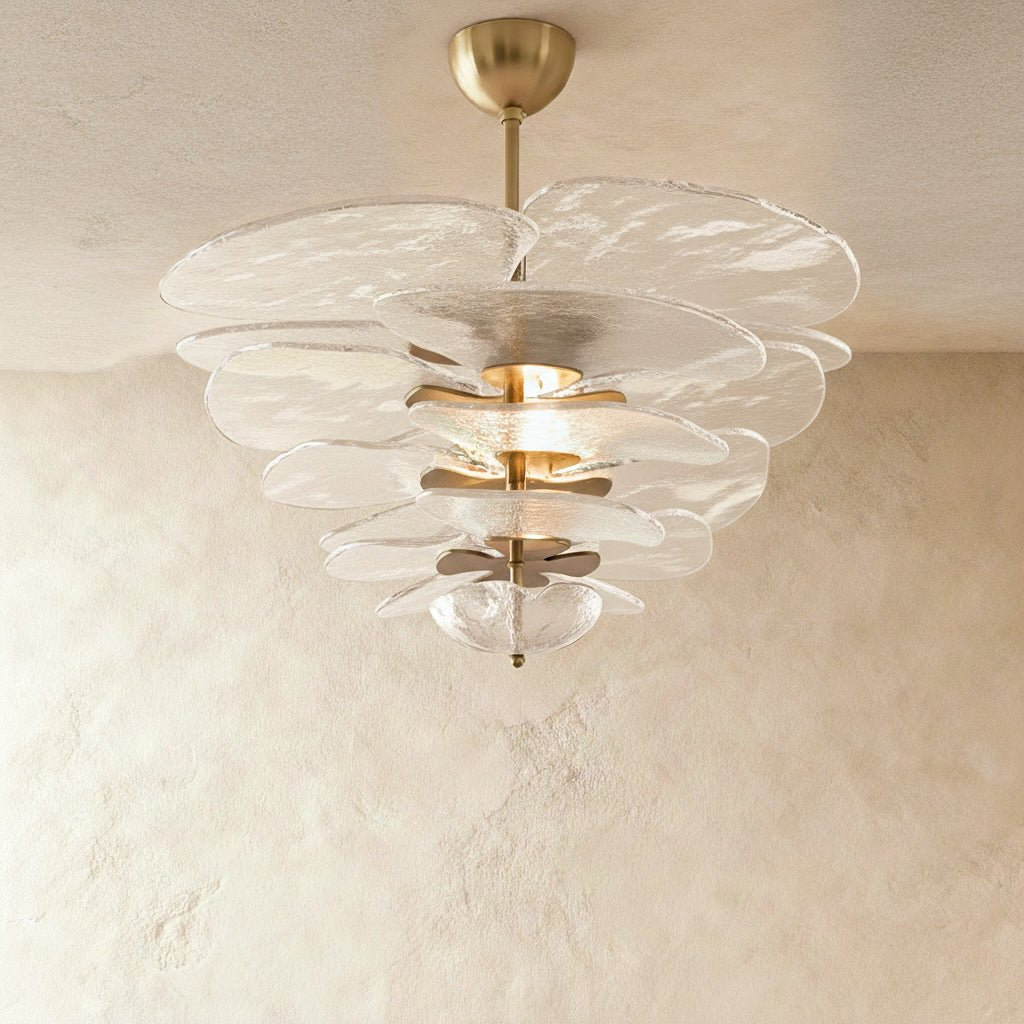 Elegantní smaragdový lustr Murano Petal se zlatými akcenty