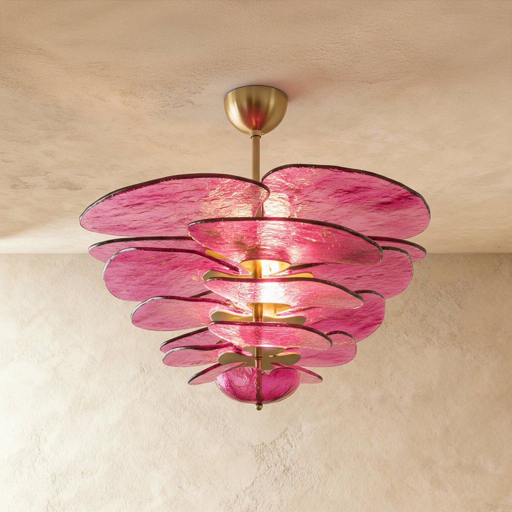 Elegantní smaragdový lustr Murano Petal se zlatými akcenty