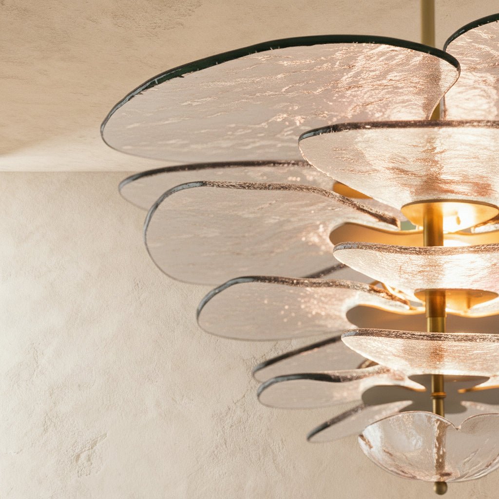 Elegantní smaragdový lustr Murano Petal se zlatými akcenty
