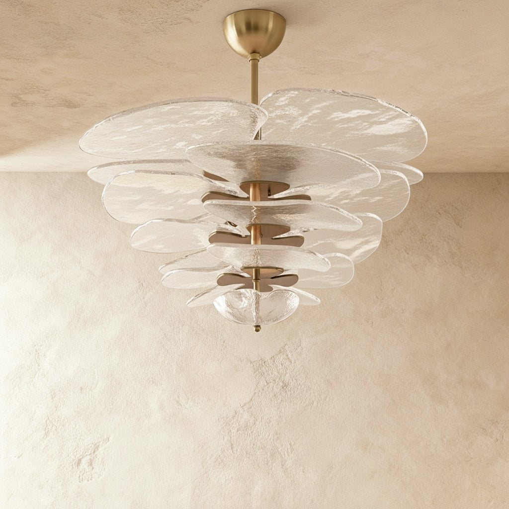 Elegantní smaragdový lustr Murano Petal se zlatými akcenty
