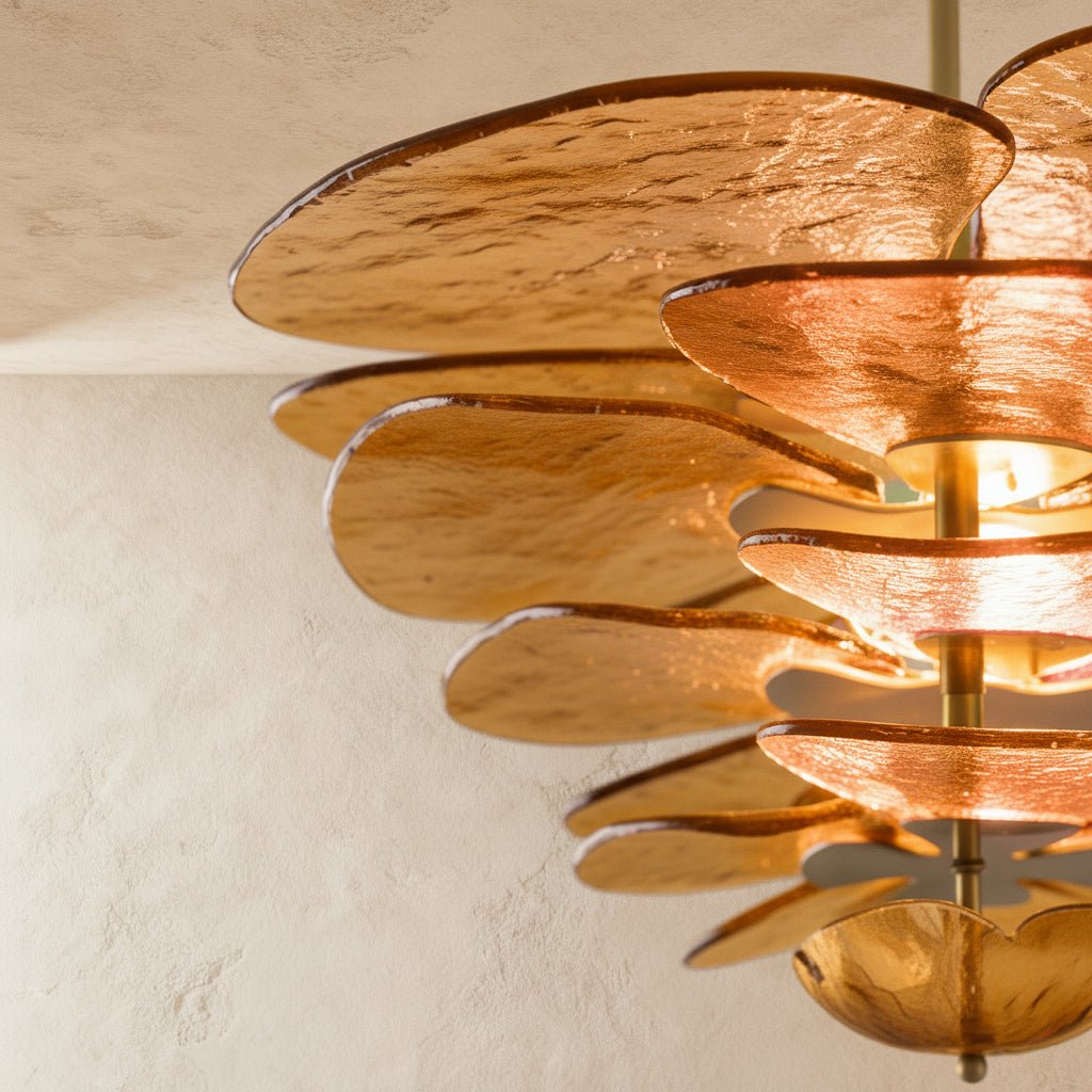Elegantní smaragdový lustr Murano Petal se zlatými akcenty