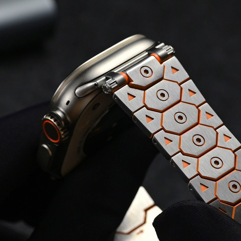Vantira FusionX Titanium Apple Watch Band, Hexagonal Link Design