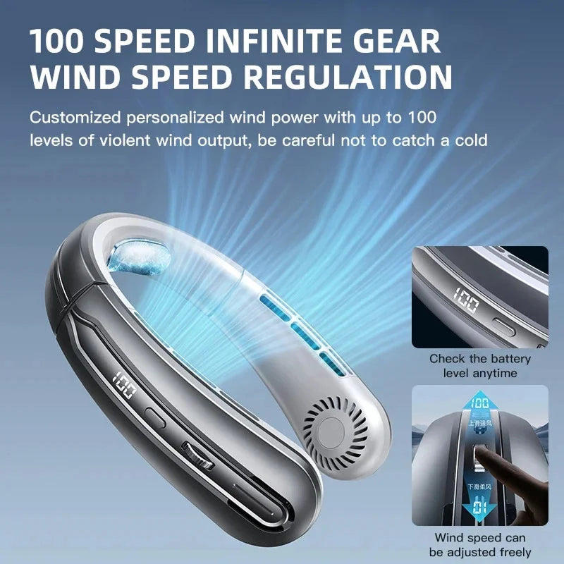 VeyraCool Flex 100 Neck Fan, Bladeless Wearable Cooling, 8000mAh