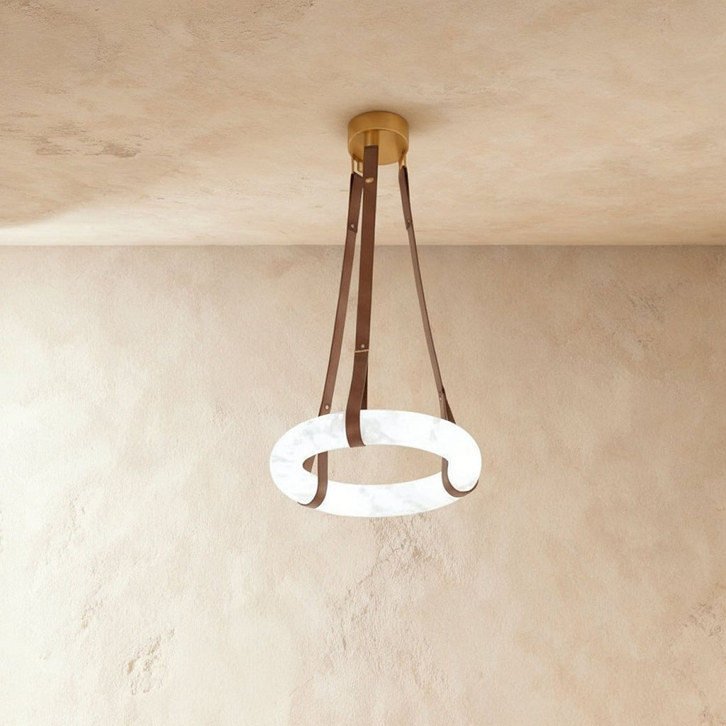 AuroraHalo Levitating Alabaster Pendant Light With Leather Straps