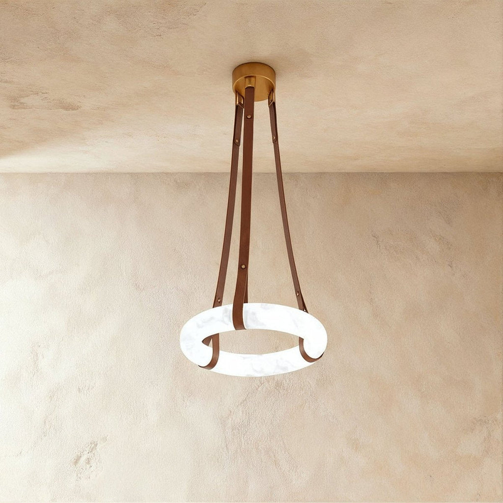 AuroraHalo Levitating Alabaster Pendant Light With Leather Straps