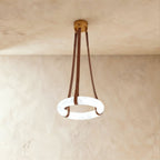 AuroraHalo Levitating Alabaster Pendant Light With Leather Straps