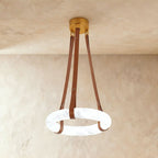 AuroraHalo Levitating Alabaster Pendant Light With Leather Straps