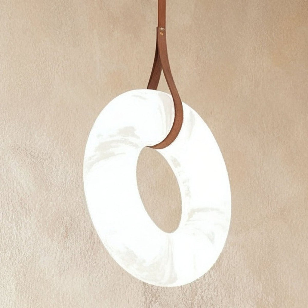 AuroraHalo Levitating Alabaster Pendant Light With Leather Straps