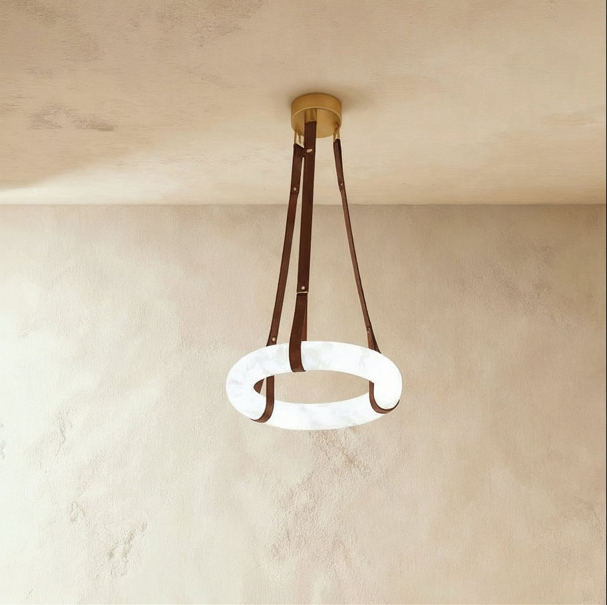 AuroraHalo Levitating Alabaster Pendant Light With Leather Straps