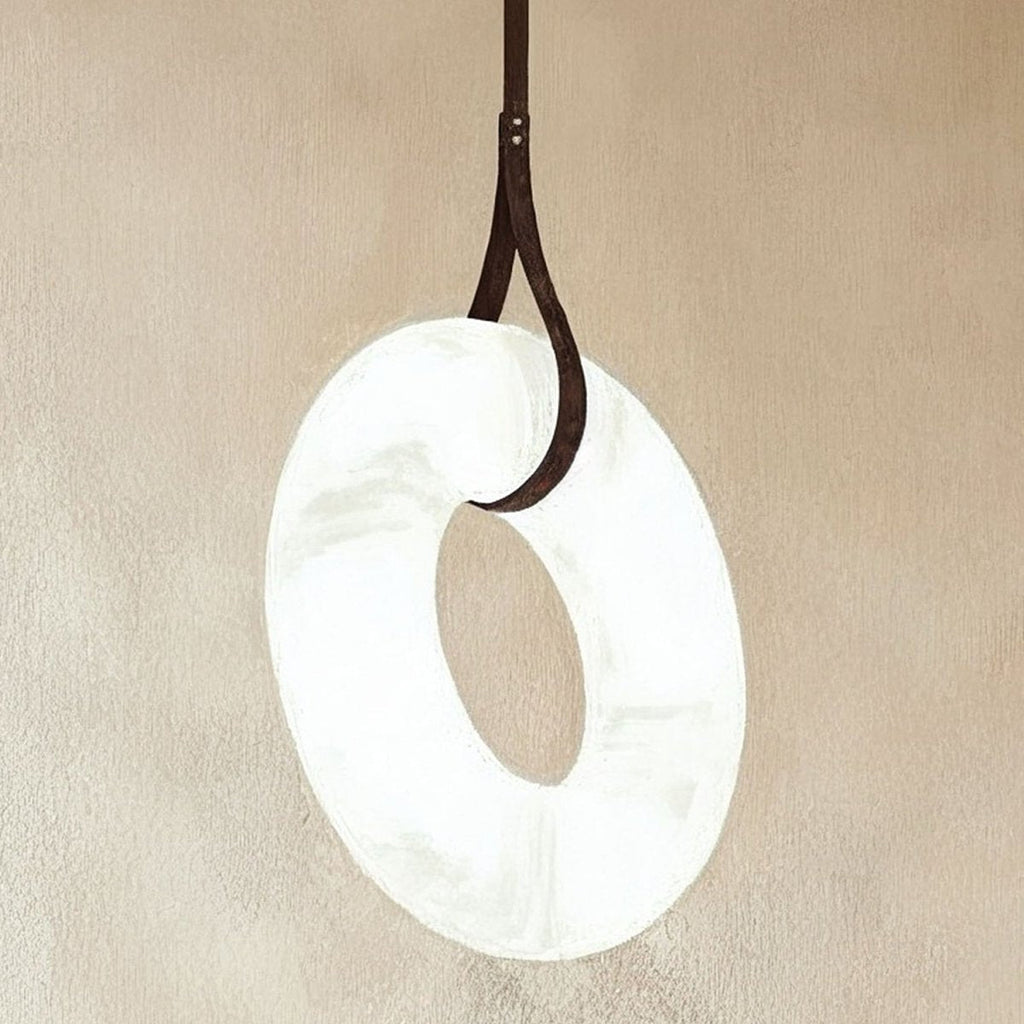 AuroraHalo Levitating Alabaster Pendant Light With Leather Straps