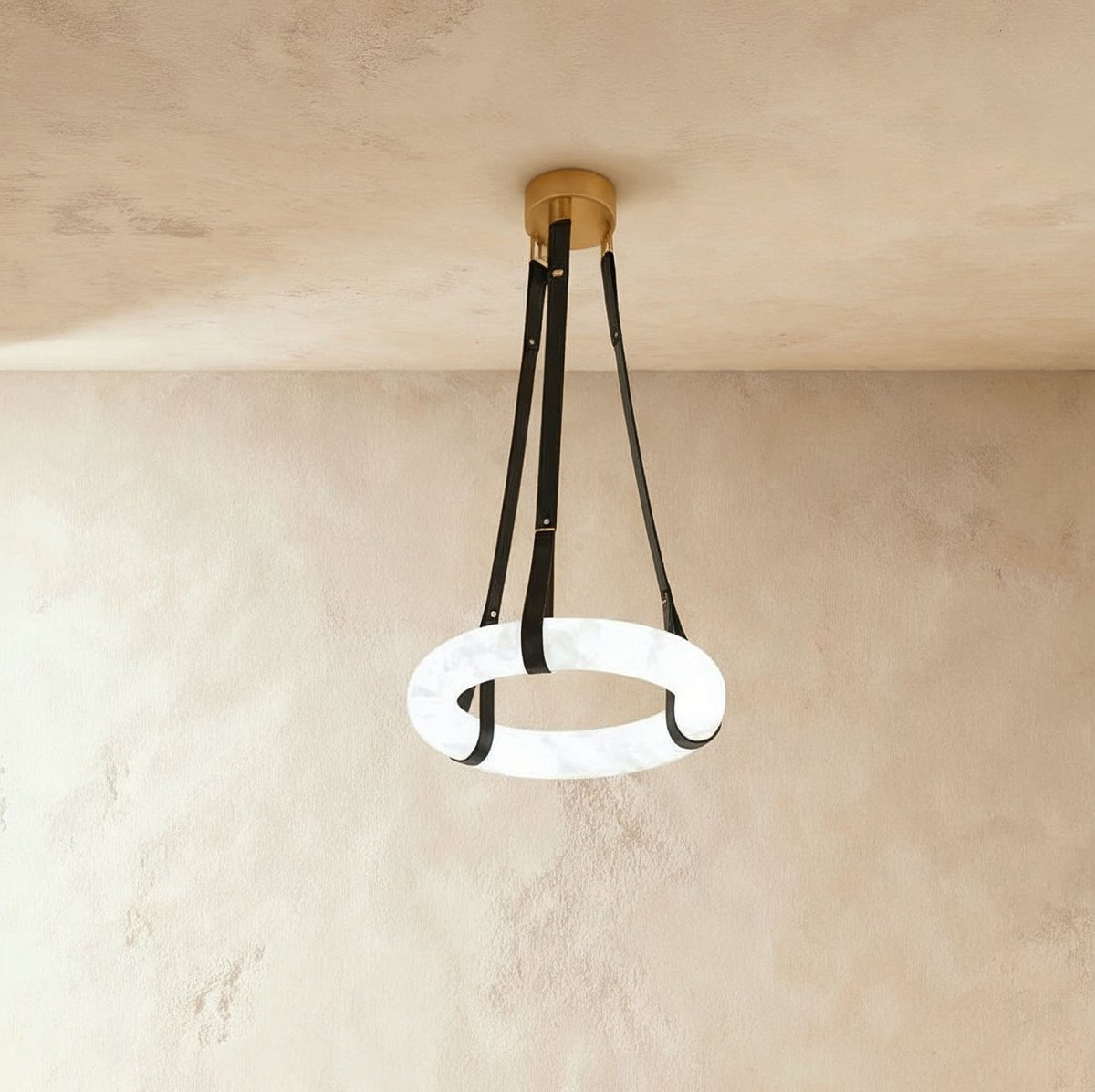 AuroraHalo Levitating Alabaster Pendant Light With Leather Straps