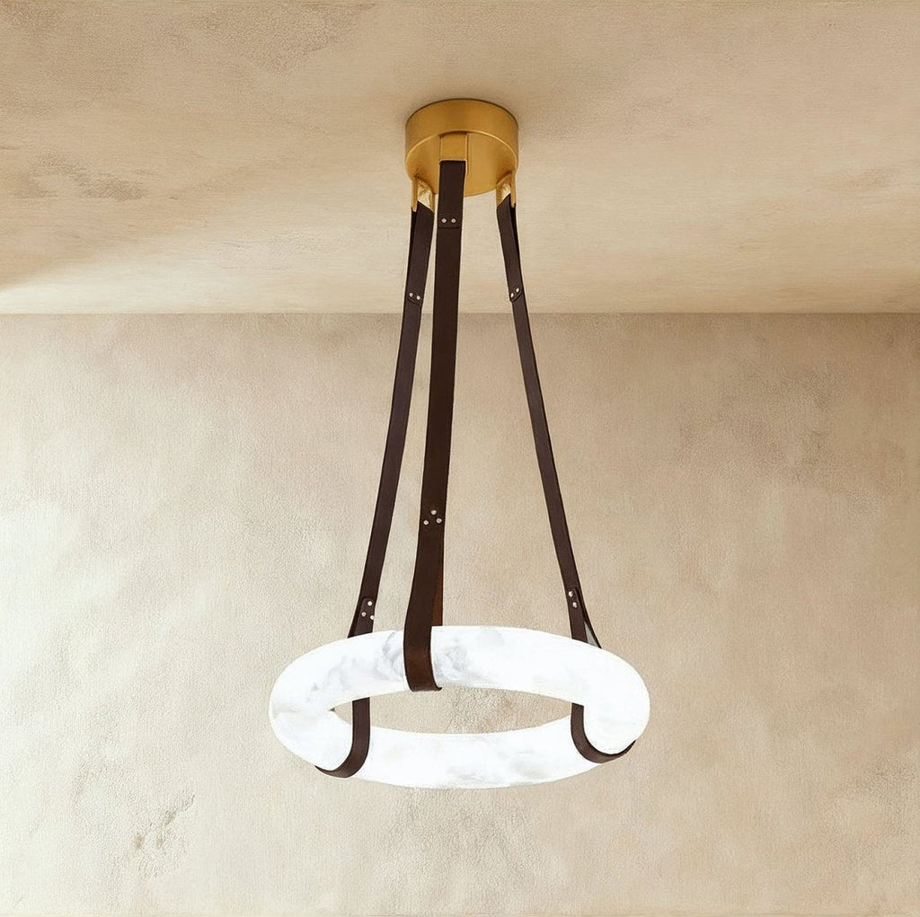 AuroraHalo Levitating Alabaster Pendant Light With Leather Straps