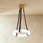AuroraHalo Levitating Alabaster Pendant Light With Leather Straps