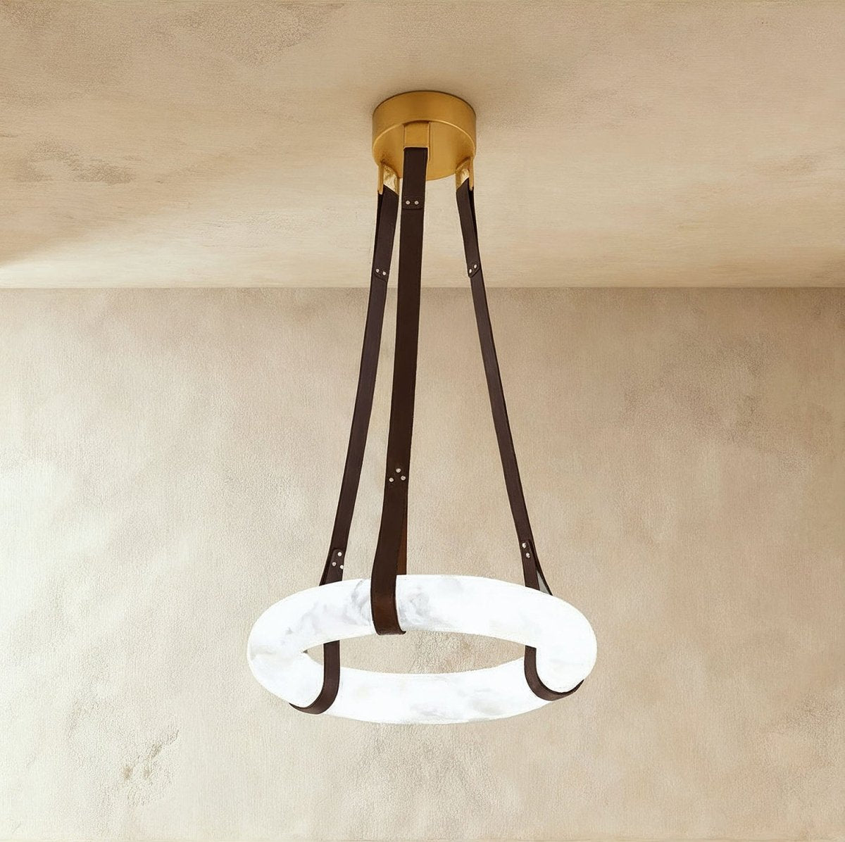 AuroraHalo Levitating Alabaster Pendant Light With Leather Straps